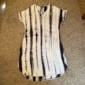 Size XL Hippie Chic black white tied dye midi dress coverup with rolled sleeves